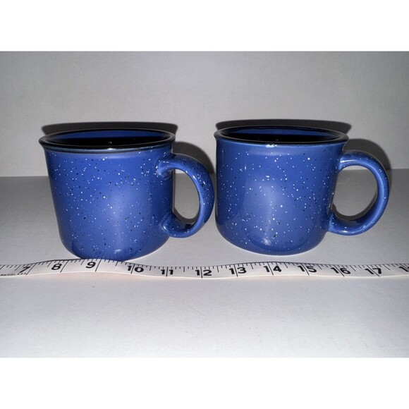 Von Pok Chang Coffee Mug Blue Speckled 16oz Soup Tea Cup Heavy Ceramic SET OF 2 - Picture 1 of 5